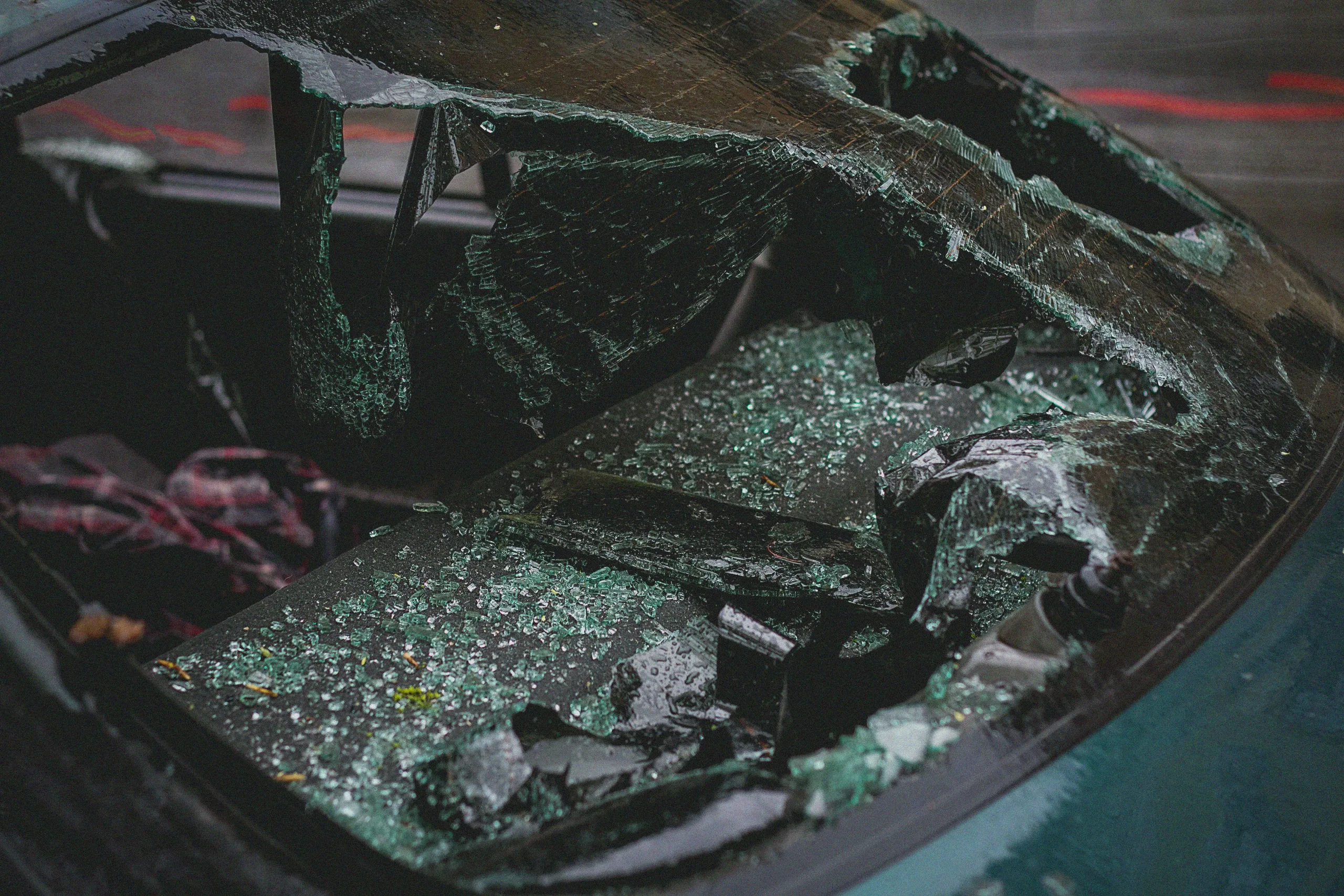 A shattered car windscreen